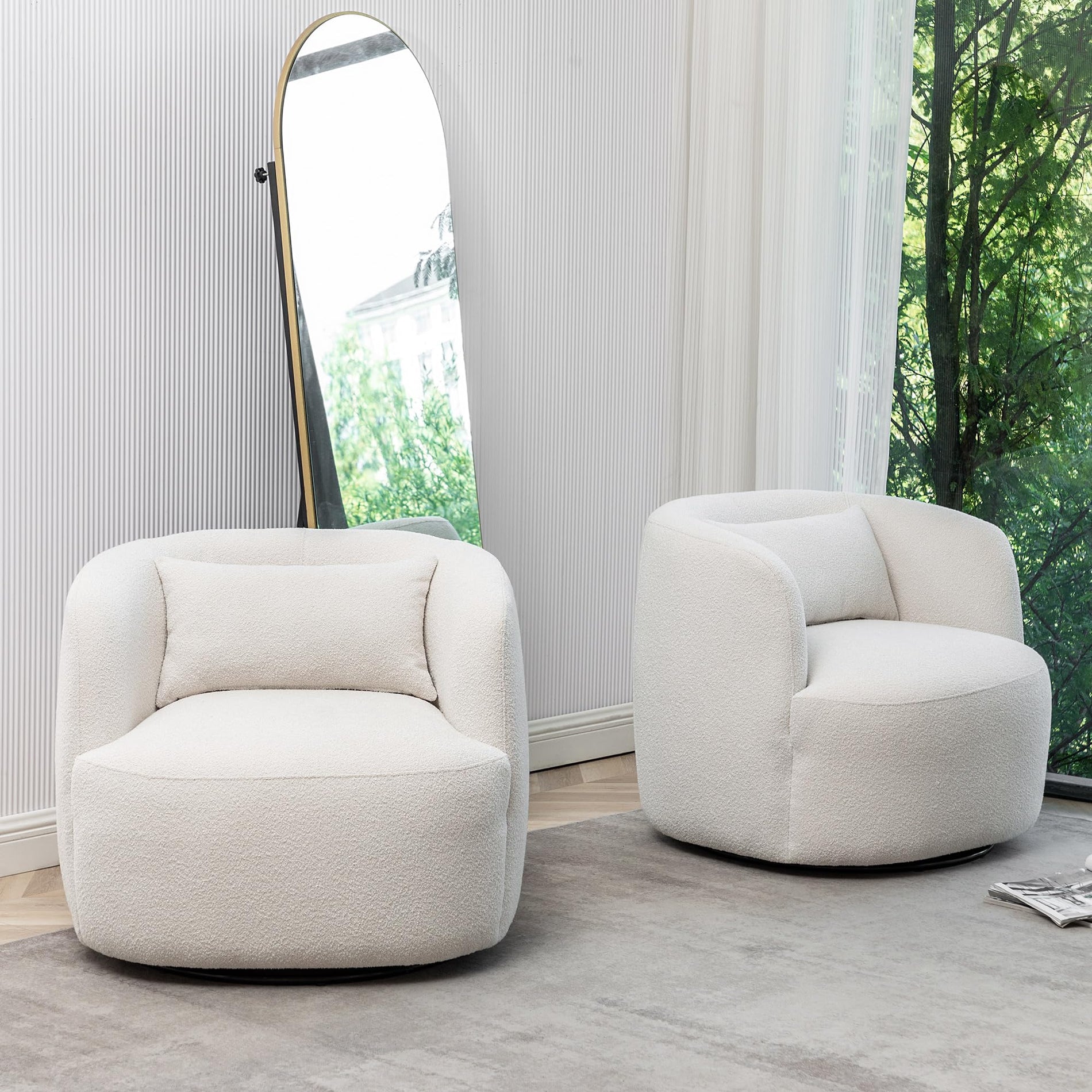 Bouclé Swivel Barrel Chairs Set of 2