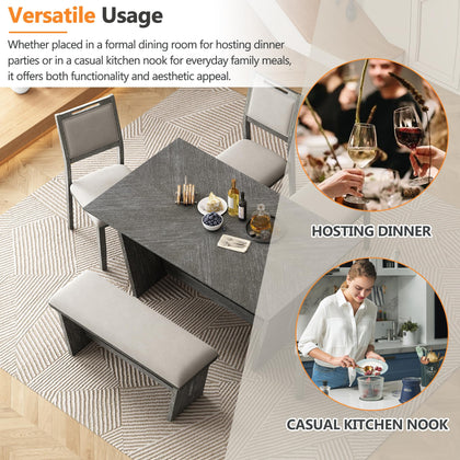6-Piece Dining Table Set with 4 Chairs & Bench