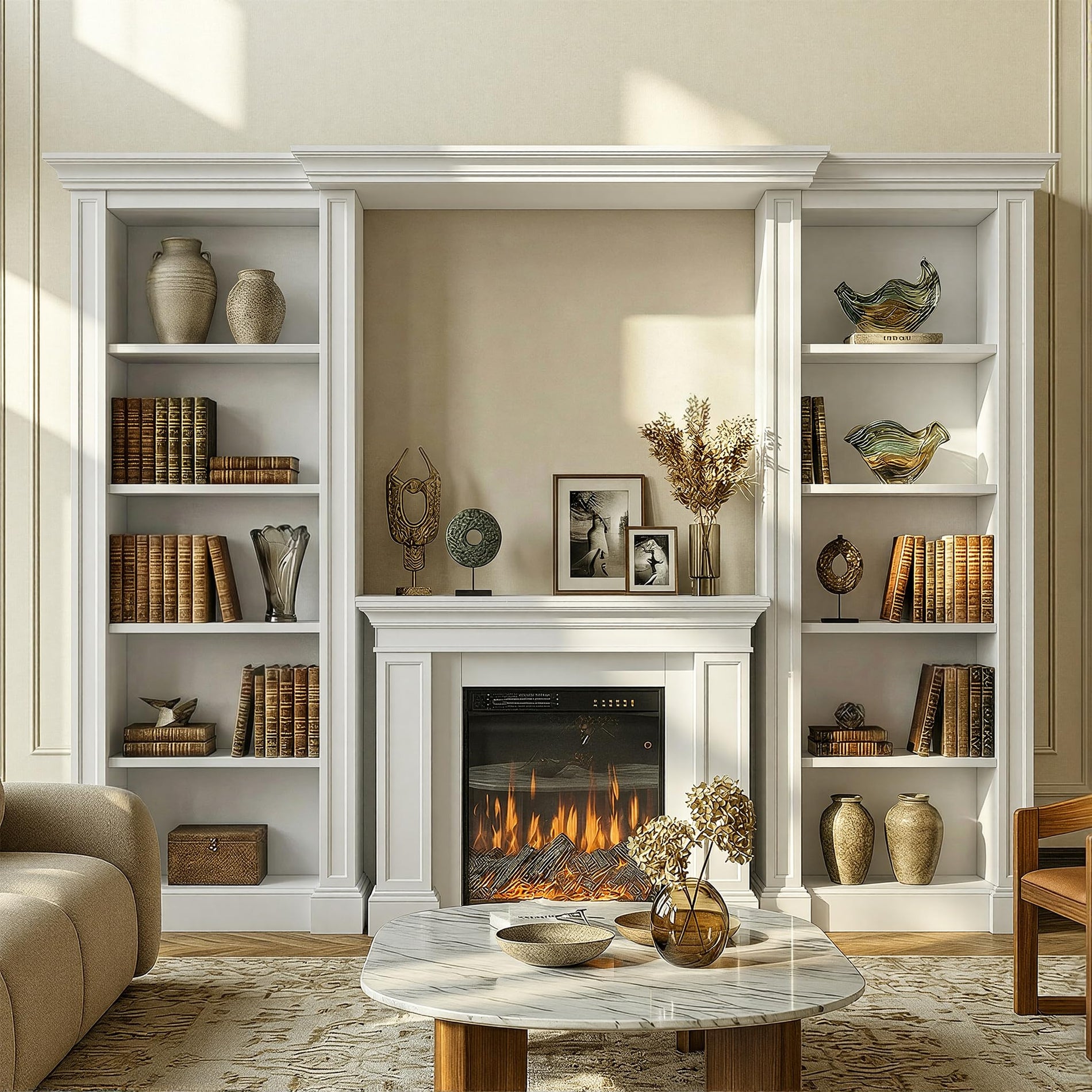Bookcase Entertainment Center with Electric Fireplace & Storage