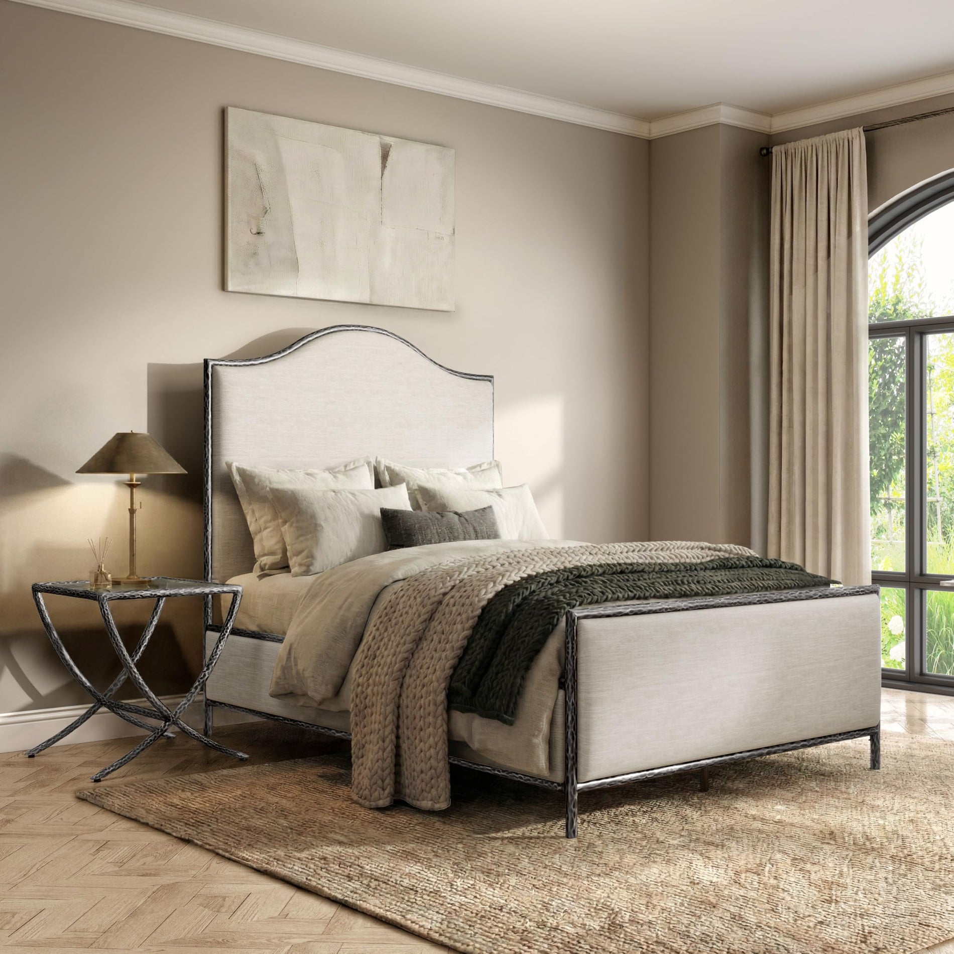 4-Piece Bedroom Set with Upholstered Bed, Bench & Nightstands