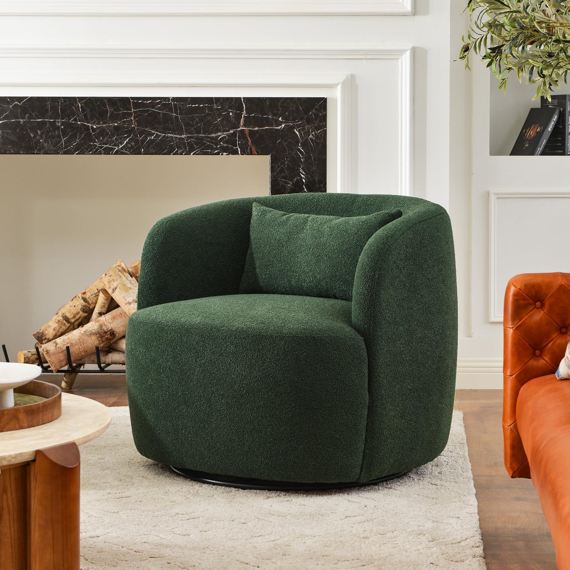 Bouclé Swivel Barrel Chairs Set of 2