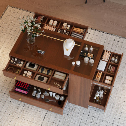Closet Island with Glass Top, 6 Drawers & Open Shelves