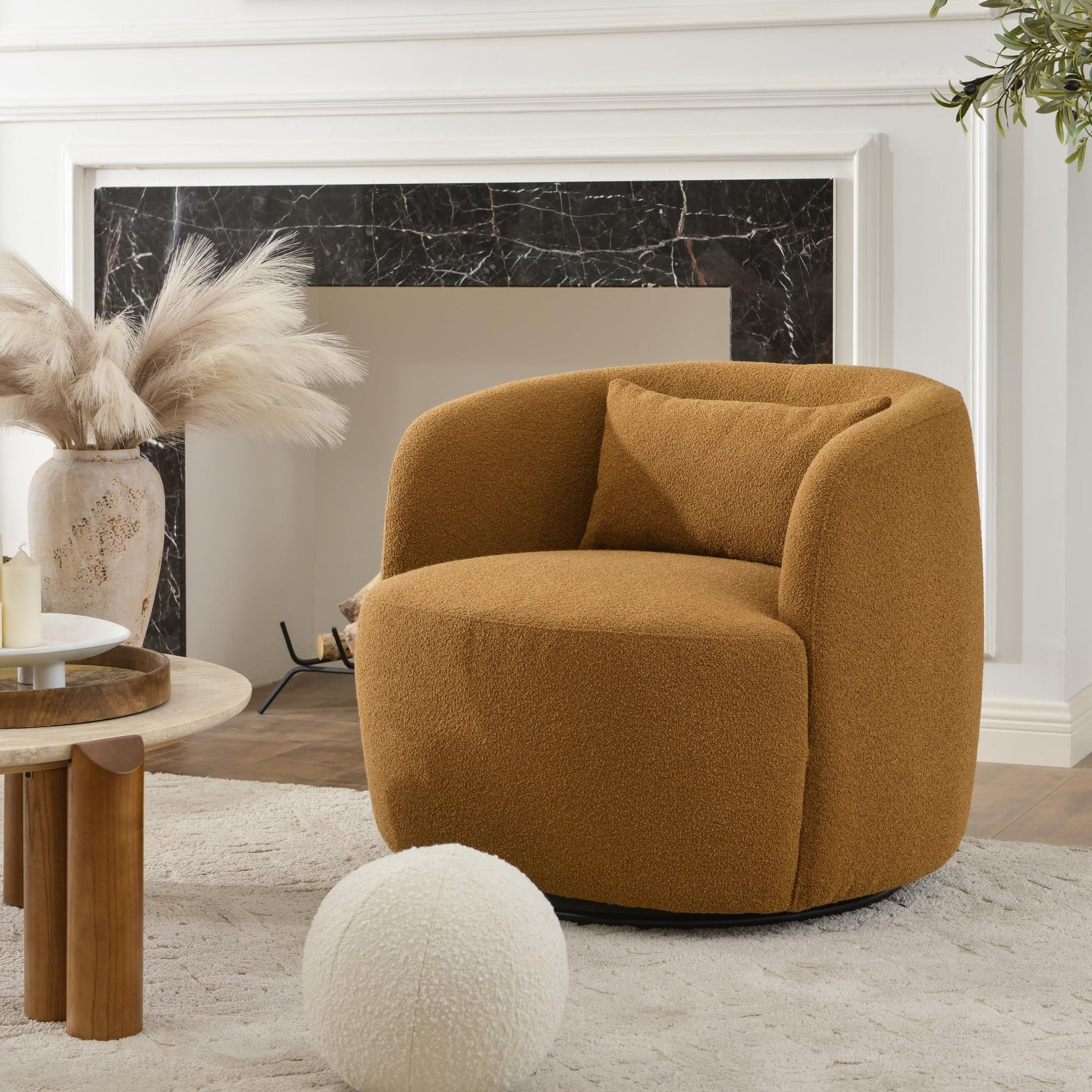 Bouclé Swivel Barrel Chairs Set of 2