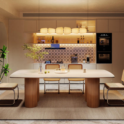 Sintered Stone Dining Table with Solid Wood Legs